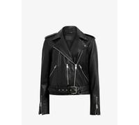 Allsaints Womens Black Balfern Belted-hem Leather Biker Jacket 8