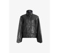 Allsaints Womens Black Clay Funnel-neck Relaxed-fit Leather Jacket L