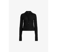 Allsaints Womens Black Connie V-neck Slim-fit Stretch-cotton Shirt 6