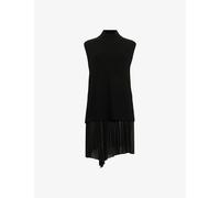 Allsaints Womens Black Eve Pleated-hem Two-in-one Wool and Cashmere-blend Mini Dress M