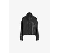 Allsaints Womens Black Ryder Funnel-neck Relaxed-fit Leather Jacket Xs