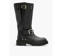 Allsaints Womens Black/warm Bra Tay Buckled Leather Knee-high Boots Eur 41 / 8 Uk Women