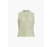 Allsaints Womens Earth Green Vivian V-neck Open-knit Stretch-wool-blend Tank L