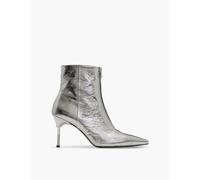 Allsaints Womens Gunmetal Grey Natasha Zip-embellished Heeled Leather Ankle Boots Eur 38/5 Uk Women