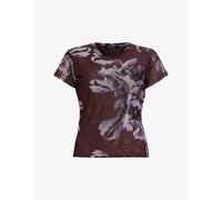 Allsaints Womens Monica Oxblood Ellie Floral-print Short-sleeve Stretch-mesh T-shirt 16