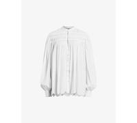 Allsaints Womens Off White Etti Scalloped-hem Relaxed-fit Organic-cotton Shirt 8