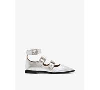 Allsaints Womens Silver Susan Buckle-embellished Metallic Leather Ballet Flats Eur 36 / 3 Uk Women