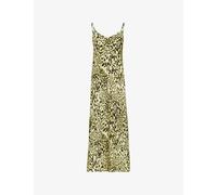 Allsaints Womens Teresa Lime Gr Bryony Animal-print V-neck Recycled-polyester Midi Dress 10