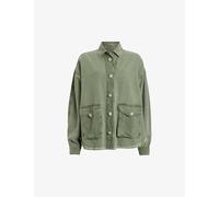 Allsaints Womens Vintage Khaki Hettie Crystal-button Oversized Denim Jacket 10
