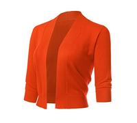 Allsense Women's 3/4 Sleeve Cropped Bolero Shrug Cardigan, Orange, XL