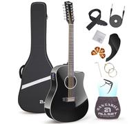 ALLSET 12 String Guitar Acoustic Electric | Full Size Guitar with Cutaway, Spruce Top Guitarra Acustica, AUX Strap, Strings, Pick | Fingerstyle Kit for Live Performance (Black)