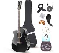 ALLSET 12 String Guitar Acoustic Electric | Full Size Guitar with Cutaway, Spruce Top Guitarra Acustica, AUX Strap, Strings, Pick | Fingerstyle Kit for Live Performance | Left Hand (Black)