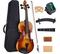 Allset Violin Fiddle Set: 4/4 Polished Violin Kit for Beginners, Acoustic Violin with Hard Case, Solidwood Handmade Starter Kit with Bow, Rosin, Shoulder Rest, Tuner, Strings-Burgundy (yellow, Full)