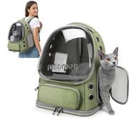 ALLSOPETS Cat Backpack Carrier, Breathable Cat Bubble Backpack, Foldable & Transparent Pet Carrier for Kitty Small Dog up to 7.5kg, Ideal for Travel, Hiking, and Vet Visits (Forest Green)