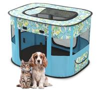 ALLSOPETS Cat Playpen for Dog, Foldable Pet Play Pen for Indoor Outdoor Use, Portable Dog Cat Crate Tent for Puppies Kittens, Pop-Up Pet Cage for Travel Camping (Blue Flowers, M)