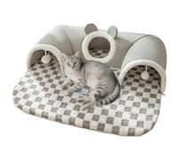 ALLSOPETS Cat Tunnel Bed - Foldable Cat Play Tunnel with Hanging Ball Toy, Non-Slip Base - Indoor Bed for Small, Medium, Large Cats & Rabbits (Gray Bear, L)