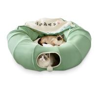 ALLSOPETS Cats Tunnel Bed 2 in 1 Round Foldable Cat Tunnel Toy Cat Bed with 1 Hanging Scratching Balls Indoor Cat Tunnel for Cat Kittens Rabbit Guinea Pig Green