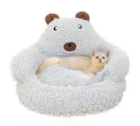 ALLSOPETS Cozy Cat Dog Bed Alpaca Pet Bed for Cats and Small Dogs with Removable Plush Cushion and Non-Slip Base Cute Dog Nest with Ergonomic High-Back Design (Gray, M)
