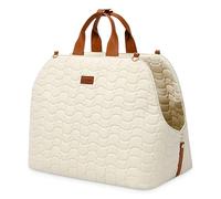 ALLSOPETS Dog Bag Breathable Cat Handbag Pet Carrier Shoulder Bag Dog Car Seat with Safety Leash and Pockets Traveling Pets Tote Purse for Small Dogs Puppies Cats White
