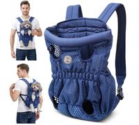 ALLSOPETS Dog Carrier Backpack for Small Medium Dogs - Lightweight, Breathable and Comfortable Front Pet Carrier with Safety Hook, Hands-Free for Travel Hiking Outdoor (Midnight Blue, L)