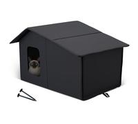 ALLSOPETS Outdoor Cat House Waterproof, Large Warm Pet Shelter for Outdoor & Indoor Use, Foldable Stray Cat House with Removable Soft Mat for Winter (Midnight Black)