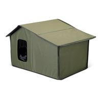 ALLSOPETS Outdoor Cat House Waterproof, Large Warm Pet Shelter for Outdoor & Indoor Use, Foldable Stray Cat House with Removable Soft Mat for Winter (Forest Green)