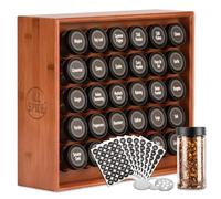 AllSpice Wooden Spice Rack, Includes 30 118ml Jars- Cherry