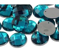 Allstarco 10mm Blue Aqua CH24 Flat Back Sew On Round Beads Acrylic Rhinestones Sewing Plastic Gems with Holes for Jewelry, Clothes, Garment Embelishments, Shoes, Cosplays, Crafts 100 Pieces