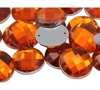 Allstarco 10mm Orange Hyacinth CH08 Flat Back Sew On Round Beads Acrylic Rhinestones Sewing Plastic Gems with Holes for Jewelry, Clothes, Garment Embelishments, Shoes, Cosplays, Crafts 100 Pieces