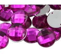 Allstarco 10mm Pink Fuchsia CH21 Flat Back Sew On Round Beads Acrylic Rhinestones Sewing Plastic Gems with Holes for Jewelry, Clothes, Garment Embelishments, Shoes, Cosplays, Crafts 100 Pieces