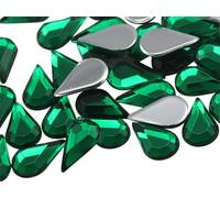 Allstarco 10x6mm Flat Back Teardrop Acrylic Rhinestones Plastic Gems for Jewelry Making Costume Jewels Cosplay Card Making Embelishments Crafts - 100 Pieces (Green Emerald H106)