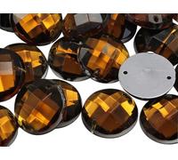 Allstarco 14mm Brown Smokey Topaz CH25 Flat Back Sew On Round Beads Acrylic Rhinestones Sewing Plastic Gems with Holes for Jewelry, Clothes, Garment Embelishments, Shoes, Cosplays, Crafts 50 Pieces