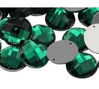 Allstarco 14mm Green Emerald CH18 Flat Back Sew On Round Beads Acrylic Rhinestones Sewing Plastic Gems with Holes for Jewelry, Clothes, Garment Embelishments, Shoes, Cosplays, Crafts 50 Pieces