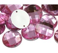 Allstarco 14mm Pink Lt. CH13 Flat Back Sew On Round Beads Acrylic Rhinestones Sewing Plastic Gems with Holes for Jewelry, Clothes, Garment Embelishments, Shoes, Cosplays, Crafts 50 Pieces