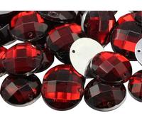 Allstarco 14mm Red Ruby CH17 Flat Back Sew On Round Beads Acrylic Rhinestones Sewing Plastic Gems with Holes for Jewelry, Clothes, Garment Embelishments, Shoes, Cosplays, Crafts 50 Pieces