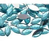 Allstarco 15x7mm Blue Aqua Lite .QR120 Navette Flat Back Acrylic Rhinestones Marquise Gems for Crafts Horse Eye Costume Embelishments Card Making Jewels Jewelry Making Cosplay Jewels 40 Pieces