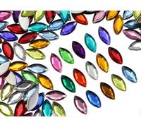 Allstarco 15x7mm Navette Flat Back Acrylic Rhinestones Marquise Assorted Colors Plastic Gems for Crafts Horse Eye Costume Embelishments Card Making Jewels Jewelry Making Cosplay Jewels 125 Pcs