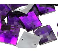 Allstarco 16mm Purple Amethyst CH05 Square Flat Back Sew On Beads for Crafts Plastic Acrylic Rhinestones with Holes for Sewing, Clothing Embelishments, Costume Cosplays 40 Pieces