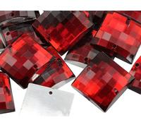 Allstarco 16mm Red Ruby CH17 Square Flat Back Sew On Beads for Crafts Plastic Acrylic Rhinestones with Holes for Sewing, Clothing Embelishments, Costume Cosplays 40 Pieces