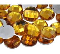 Allstarco 18mm Gold Topaz CH16 Flat Back Sew On Round Beads Acrylic Rhinestones Sewing Plastic Gems with Holes for Jewelry, Clothes, Garment Embelishments, Shoes, Cosplays, Crafts 30 Pieces