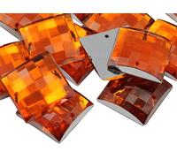 Allstarco 18mm Orange Hyacinth CH08 Square Flat Back Sew On Beads for Crafts Plastic Acrylic Rhinestones with Holes for Sewing, Clothing Embelishments, Costume Cosplays 25 Pieces