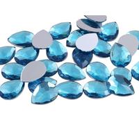 Allstarco 18x13mm Blue Aqua H109 Flat Back Teardrop Acrylic Rhinestones Plastic Gems for Jewelry Making Costume Jewels Cosplay Card Making Embelishments Crafts- 30 Pieces