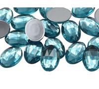 Allstarco 18x13mm Blue Aqua Lite .QR120 Flat Back Oval Acrylic Rhinestones Plastic Costume Gems Cosplay Embelishments Decorations - 35 Pieces
