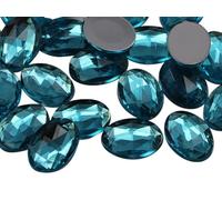 Allstarco 18x13mm Blue Aqua .QR Flat Back Oval Acrylic Rhinestones Plastic Costume Gems Cosplay Embelishments Decorations - 35 Pieces