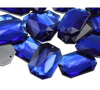 Allstarco 18x13mm Blue Sapphire CH09 Flat Back Octagon Sew On Beads for Crafts Plastic Acrylic Rhinestones with Holes for Sewing, Clothing Embelishments, Costume Cosplays 50 Pieces