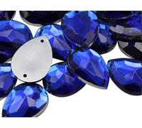 Allstarco 18x13mm Blue Sapphire CH09 Teardrop Flat Back Sew On Beads for Crafts Plastic Acrylic Rhinestones with Holes for Sewing, Clothing Embelishments, Costume Cosplays - 50 Pieces