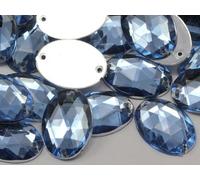 Allstarco 18x13mm Blue Sapphire - Lt. CH02 Flat Back Sew On Oval Beads Acrylic Rhinestones Sewing Plastic Gems With Holes For Jewelry, Clothes, Garment Embelishments, Shoes, Cosplays, Crafts 50 Pieces