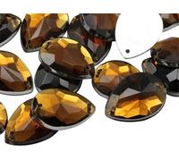 Allstarco 18x13mm Brown Smokey Topaz CH25 Teardrop Flat Back Sew On Beads for Crafts Plastic Acrylic Rhinestones with Holes for Sewing, Clothing Embelishments, Costume Cosplays - 50 Pieces