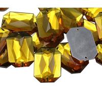 Allstarco 18x13mm Gold Topaz CH16 Flat Back Octagon Sew On Beads for Crafts Plastic Acrylic Rhinestones with Holes for Sewing, Clothing Embelishments, Costume Cosplays 50 Pieces