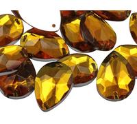 Allstarco 18x13mm Gold Topaz CH16 Teardrop Flat Back Sew On Beads for Crafts Plastic Acrylic Rhinestones with Holes for Sewing, Clothing Embelishments, Costume Cosplays - 50 Pieces